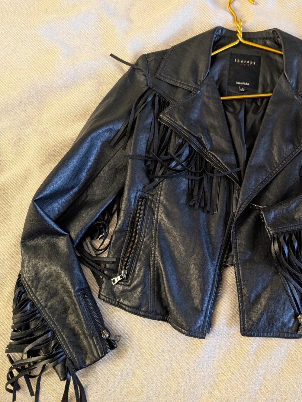 Faux leather Fringe Cropped Moto Zip Jacket